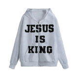 Unisex Jesus Is King Print Zip Up Hoodie