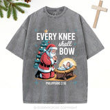 Every Knee Shall Bow Christian Christmas Washed T-Shirt