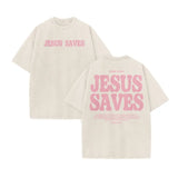 Unisex Jesus Saves Print Acid Washed T-shirt