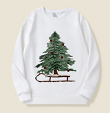Red Christmas tree print crew neck sweatshirt