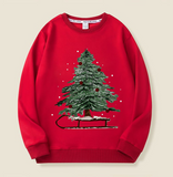 Red Christmas tree print crew neck sweatshirt