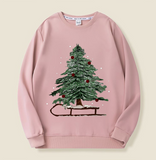 Red Christmas tree print crew neck sweatshirt